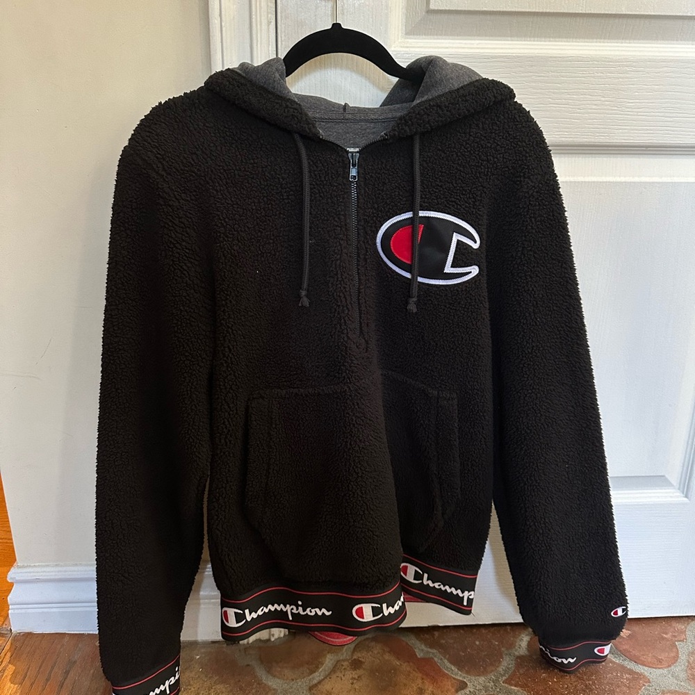 Urban Outfitters Champion black furry quarter zip-up sweatshirt